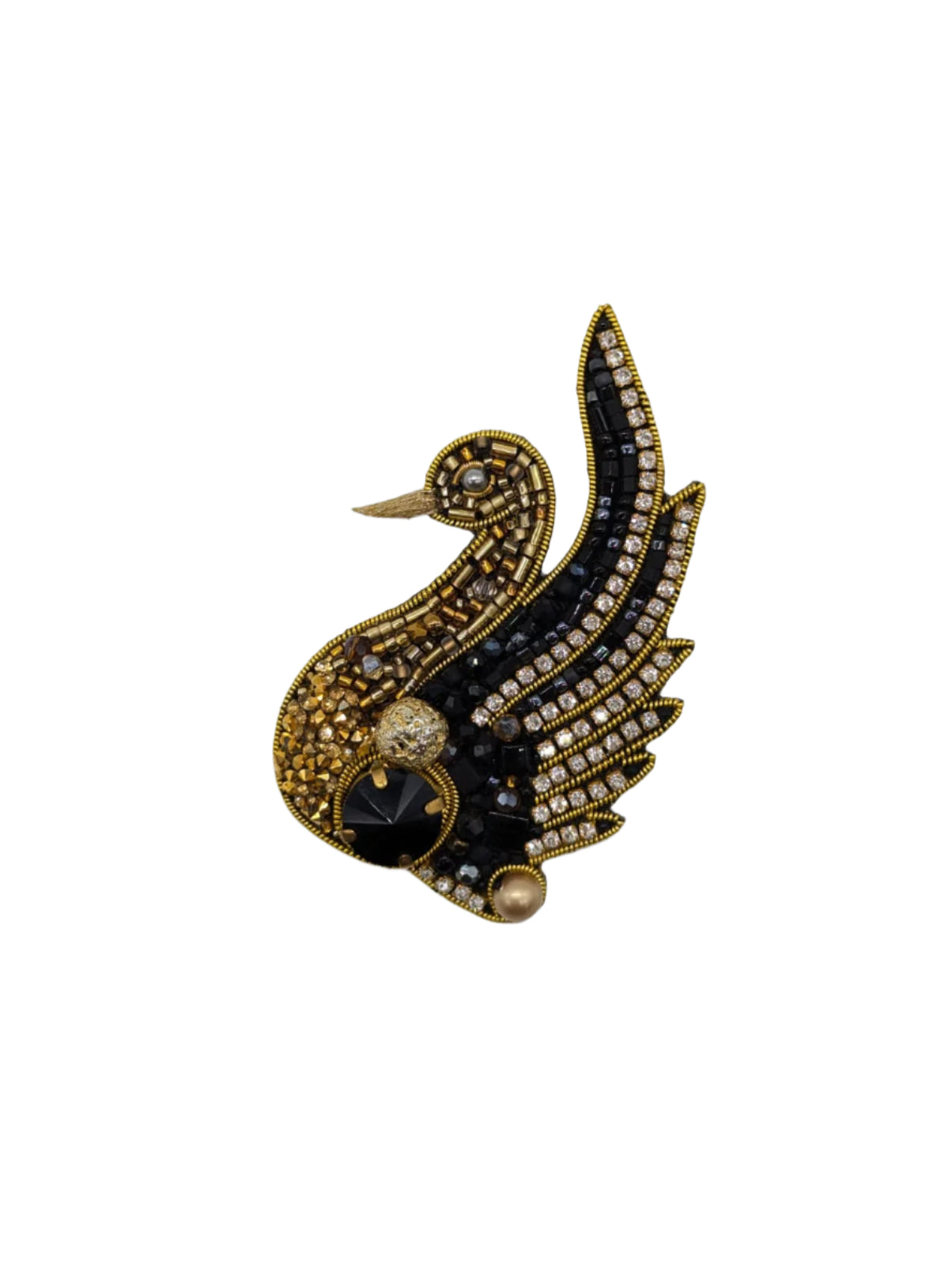 Swan Hand-Beaded Brooch